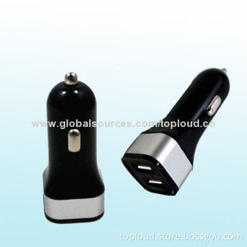 Car Chargers, Dual USB, 12-24V DC, 5V/2.1A, Suitable for Smartphone